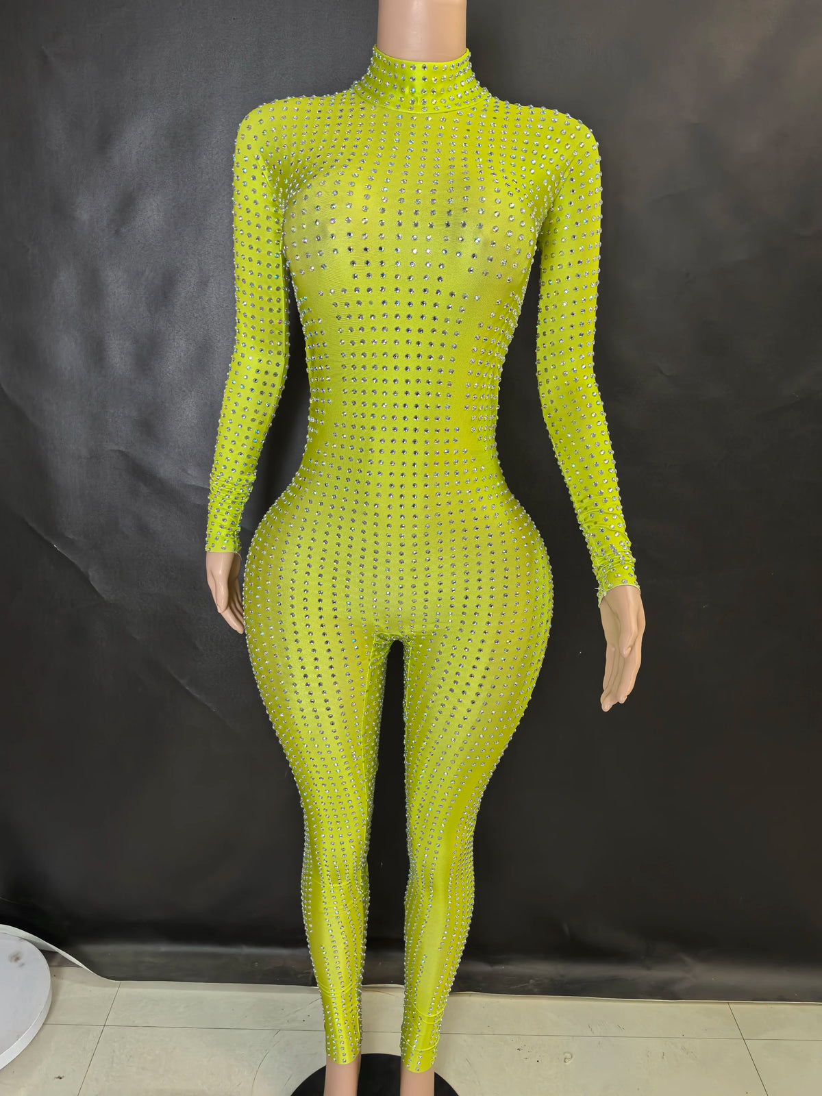 Crystal Long Sleeve Romper – Sparkly Bodycon Silhouette – Rayon | KIMLUD