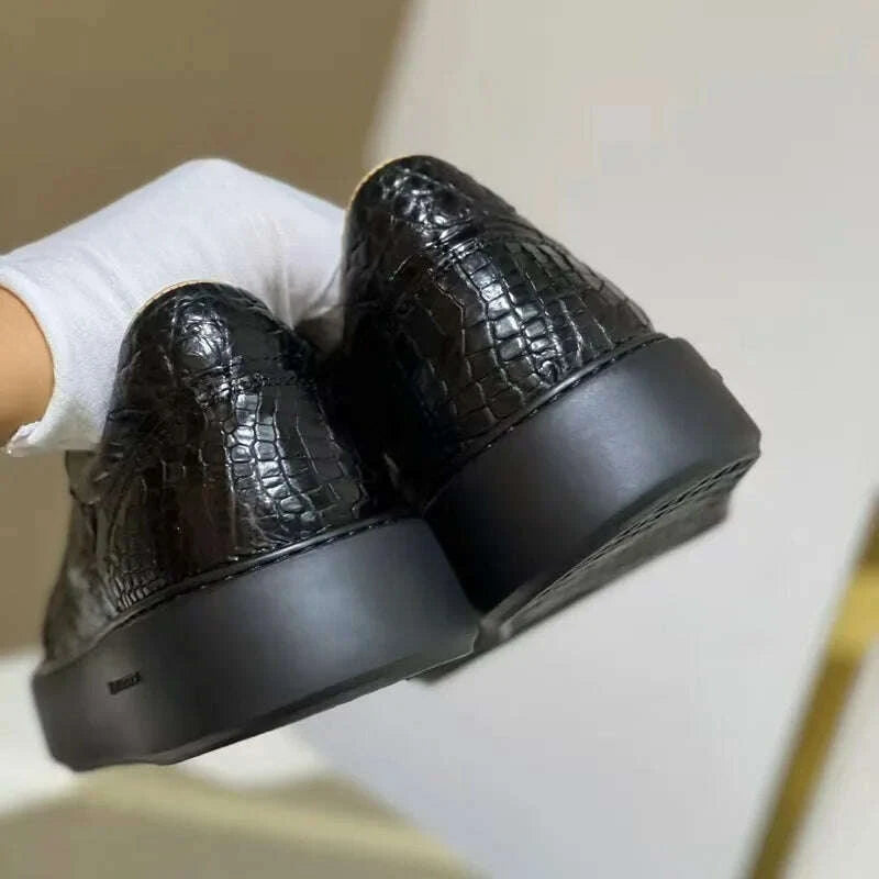 KIMLUD, 2025 new arrival Fashion Crocodile Skin causal shoes men,male Genuine leather Sneakers pdd587, KIMLUD Womens Clothes