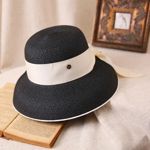 Straw Retro Bow Wide Brim Sun Hat — Natural | KIMLUD