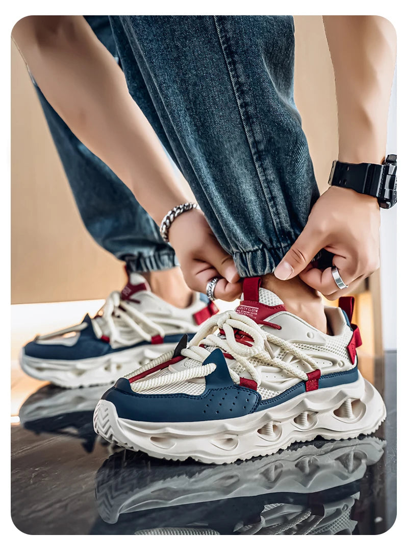 Men's sports shoes four seasons new thick-sole non-slip outdoor casual running shoes student light breathable soft-sole sneakers