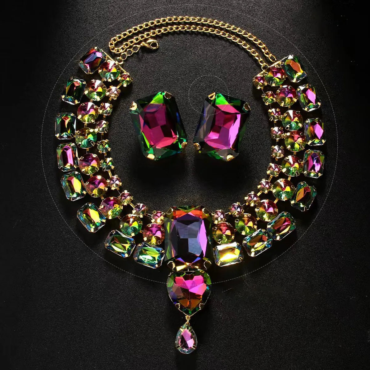 Crystal Square Necklace Set — Multi-Color | KIMLUD