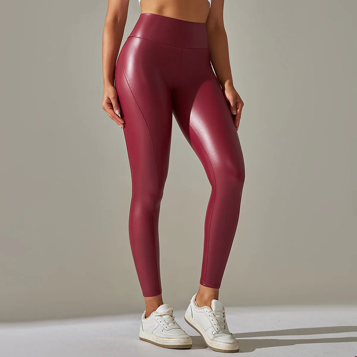 Women's New Elastic Bright PU Patchwork Leather Pants Colorful High Waist Tight Fit Hip Up Outwear Sexy Stretch Yoga Leggings