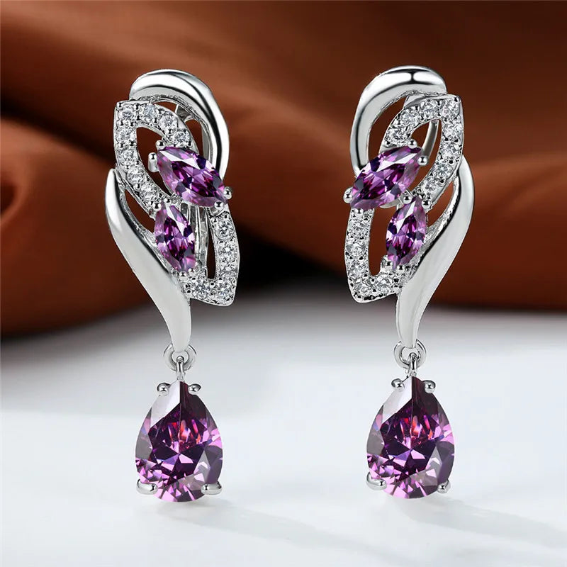 Crystal Zircon Clip Earrings Rainbow Stone — Blue | KIMLUD