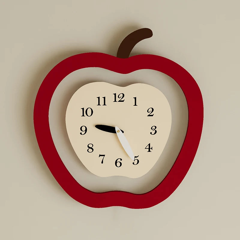 Nordic Wood Wall Clock Sculptural Clock, Ivory Dial — Red | KIMLUD