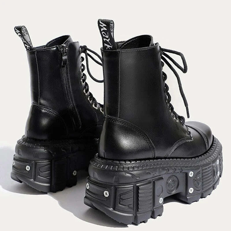 KIMLUD, Women Punk Boots Platform Personalized Design Shoes Leather Cool Boots Retro Chunky High Quality Lace Up Casual Outdoor Shoes 42, KIMLUD Womens Clothes