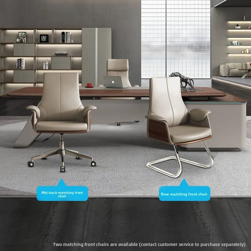 Genuine Leather Office Chair Executive — Black | KIMLUD