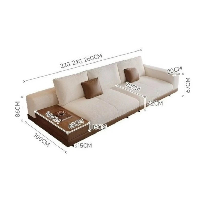 Linen-Cotton Minimalist Straight Sofa With Edge Table — Ivory | KIMLUD