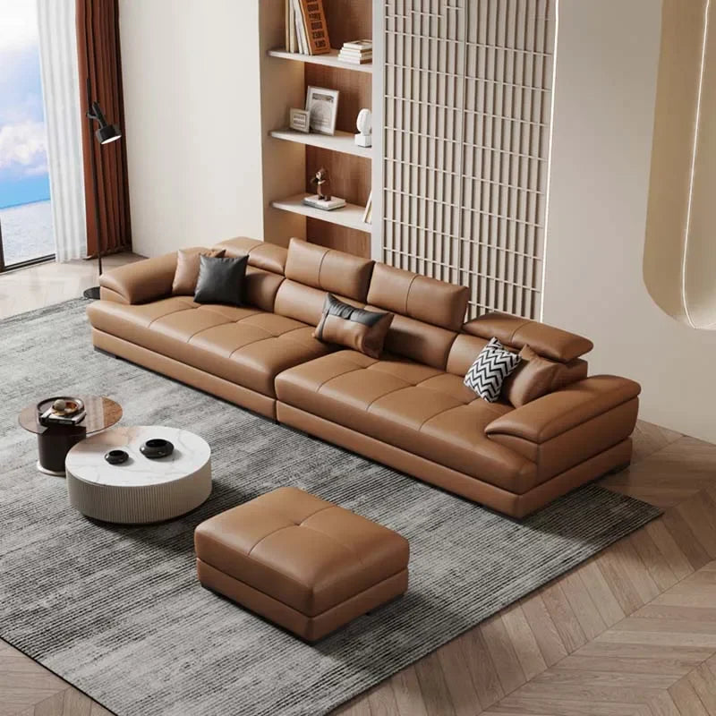 Genuine Leather Sectional Sofa Modular Corner — Camel Tan | KIMLUD