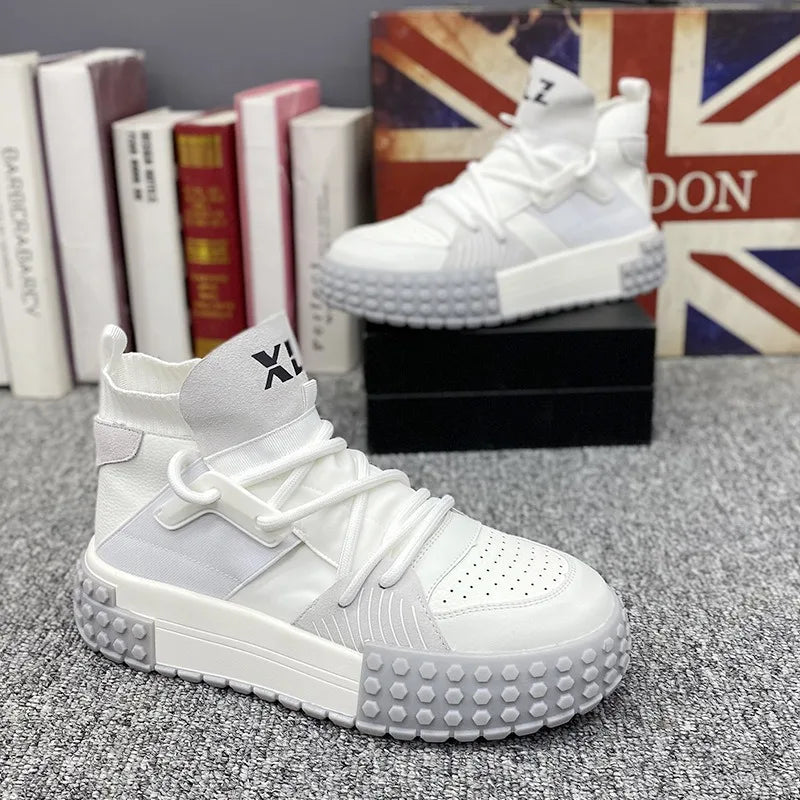 High Top Sneaker Men Designer Winter Plush Warm Snow Boots Fashion Casual Leather Upper Height Increased Flat Platform Shoes