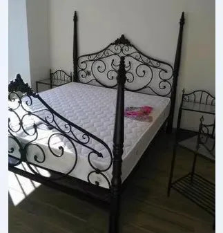 Retro European Wrought Iron Bed Frame Princess Iron — Antique Black | KIMLUD
