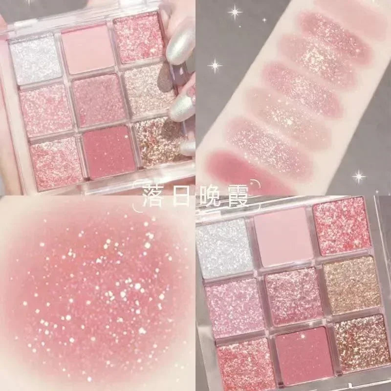 9 Colors Glitter Eyeshadow Palette Purple Lace Shimmer Pearlescent Matte Acrylic Eye Shadows Palette Waterproof Eye Make Up