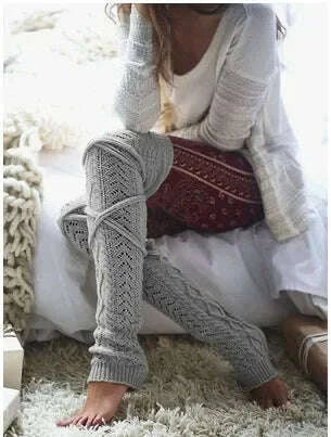 KIMLUD, Womens Leg Warmers Boots Gaiter Winter Ankle Warm Thermal Ladies Wool Above Knee High Socks Knitted Female Y2k Accessory Gothic, KIMLUD Womens Clothes