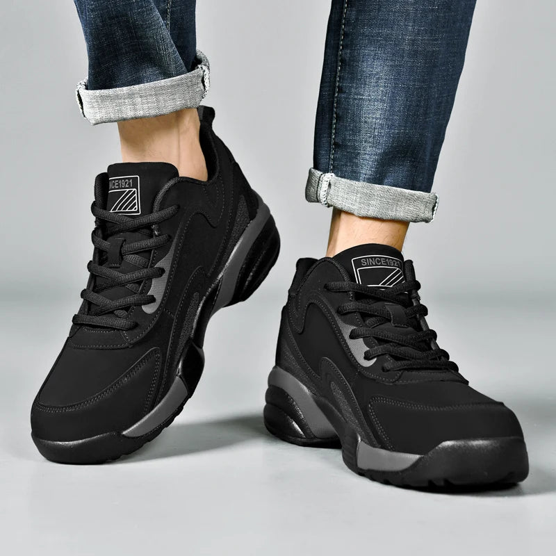 Corduroy Sneakers Casual Thick-Bottom Walking Shoes — Black | KIMLUD