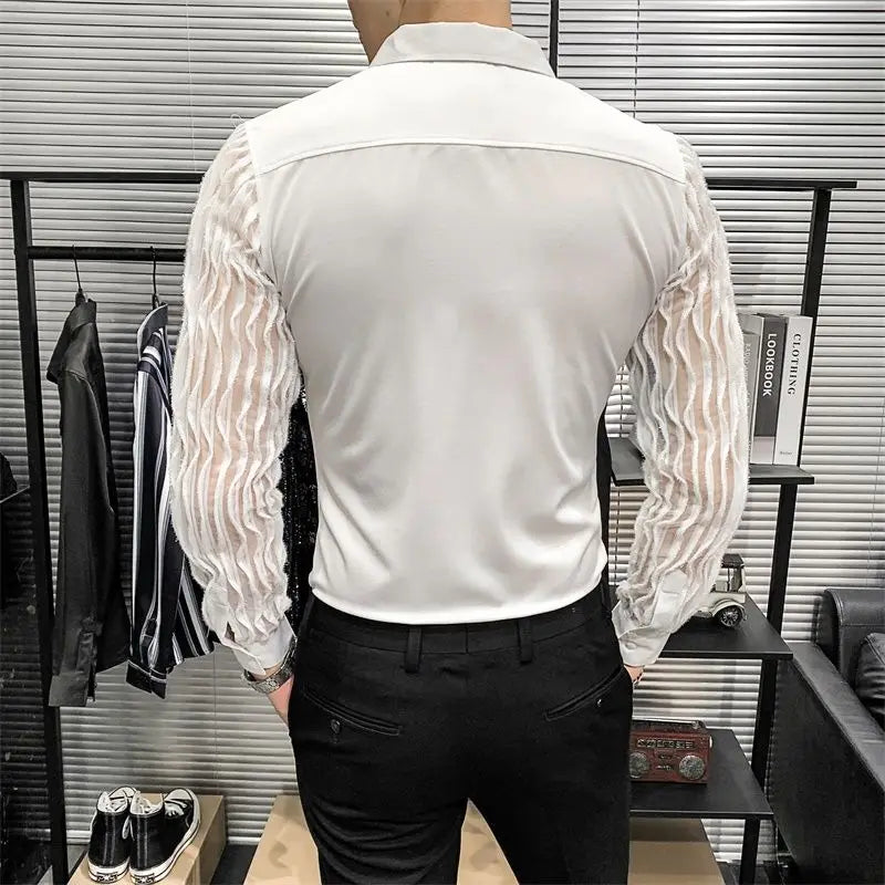 Cotton-Poly Harajuku Patchwork Shirt Long Sleeve Lace — Black | KIMLUD