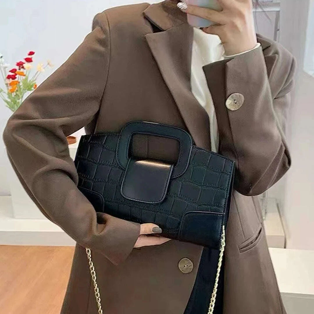 KIMLUD, 2025 New Crocodile Grain PU Leather Handbag for Women Vintage Large Capacity Evening Bag Simple Elegant Party Clutch Bag Shoulde, KIMLUD Womens Clothes