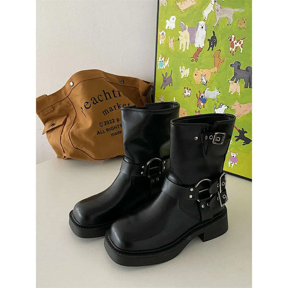 KIMLUD, British style brown thick heeled women's 2025 new summer retro western cowboy boots thick soled knight boots, KIMLUD Womens Clothes