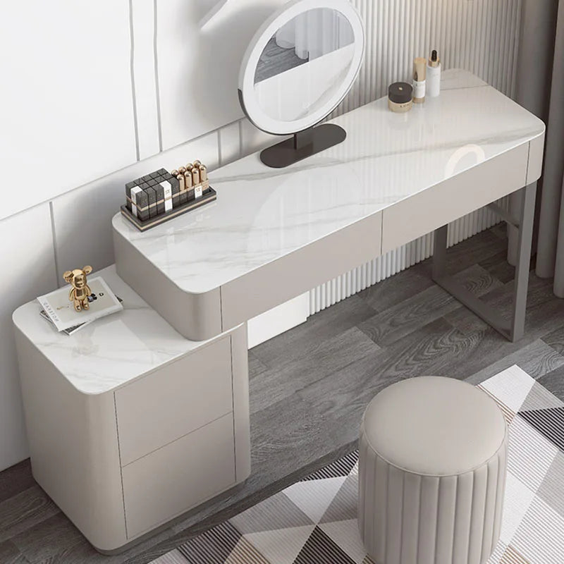 LED Light Dressing Table Mirror With Five Drawers — Grey | KIMLUD