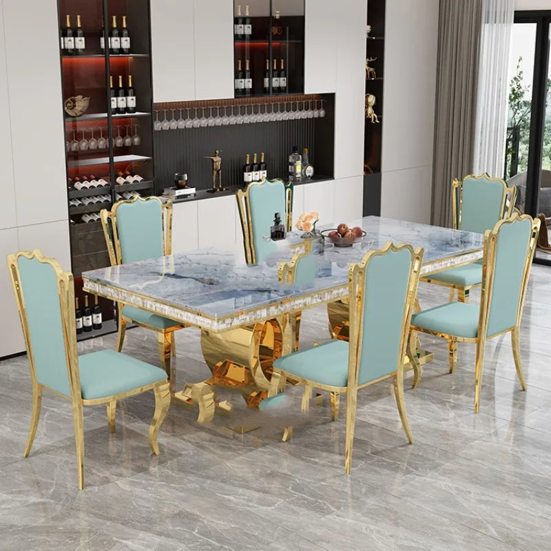 Marble Dining Table Set With Gold-Tone Frame — White | KIMLUD