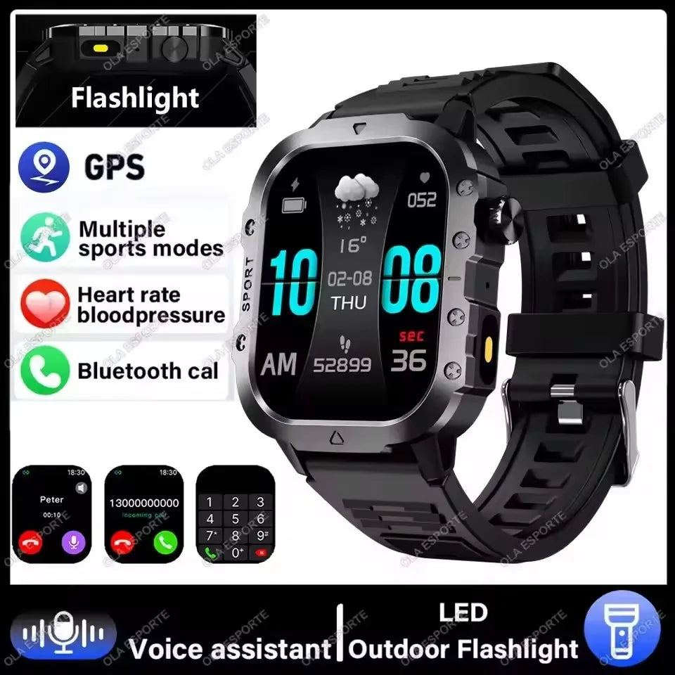 Xiaomi Military Smart Watch Men Waterproof Outdoor Sports Tracker LED Flashlight Bluetooth Call Men Smartwatch For Android iOS