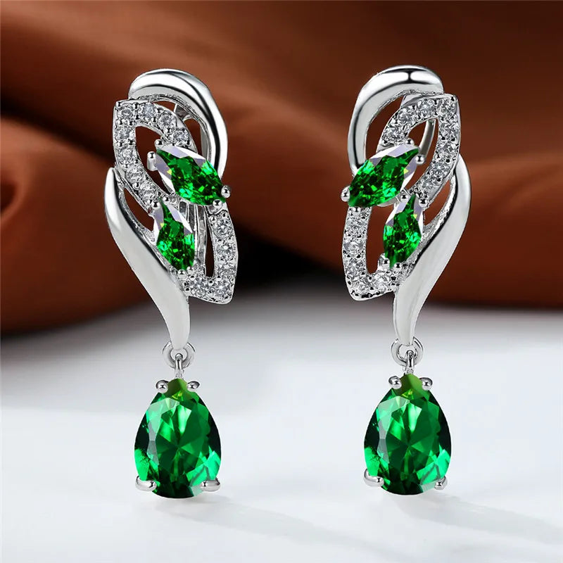 Crystal Zircon Clip Earrings Rainbow Stone — Blue | KIMLUD