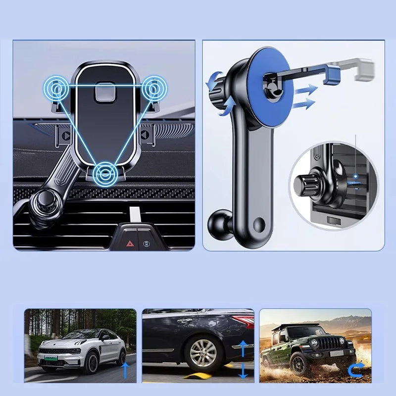 Car Phone Holder - Wider Clamp & Metal Hook - Air Vent Clip - Black | KIMLUD