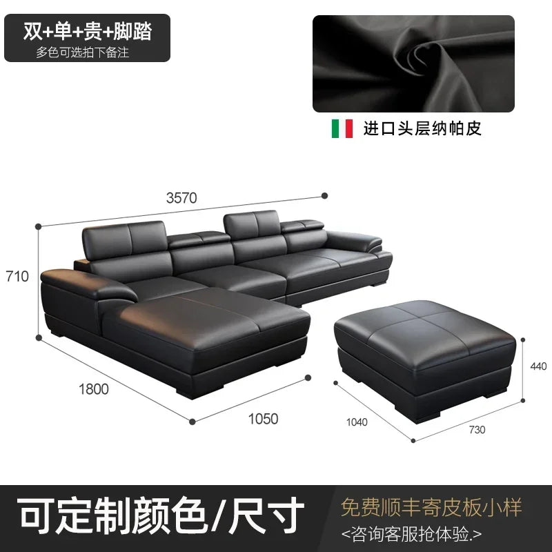 Minimalist Sectional Sofa Modular Design With Cowhide Accents — Charcoal Black | KIMLUD