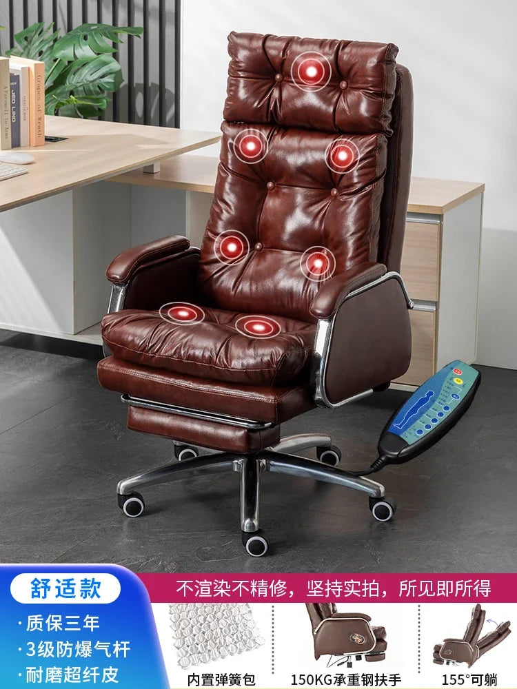 Leather Executive Chair — Tufted High-Back Recliner — Dark Brown | KIMLUD