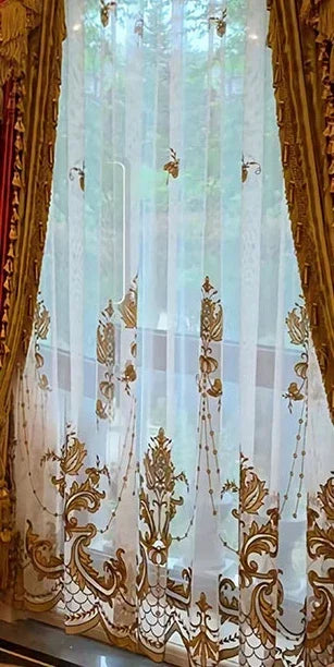 Gold Red Embroidered Window Screen Velvet Splicing Thickened Curtains for Living Room Bedroom French Balcony Villa Valance