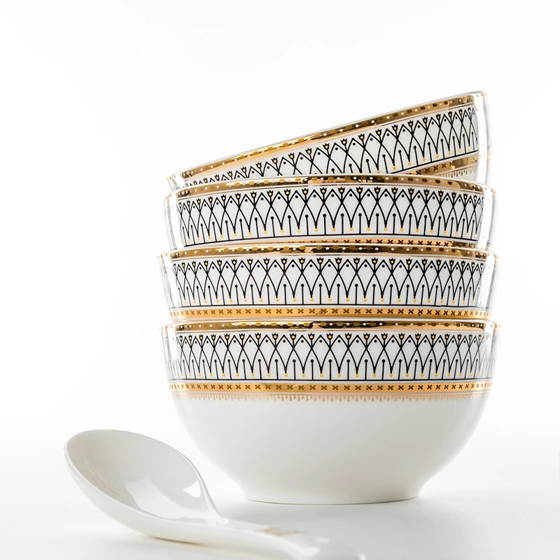 Nordic Bone China Dinner Plates Set Rimmed In Gold — White | KIMLUD