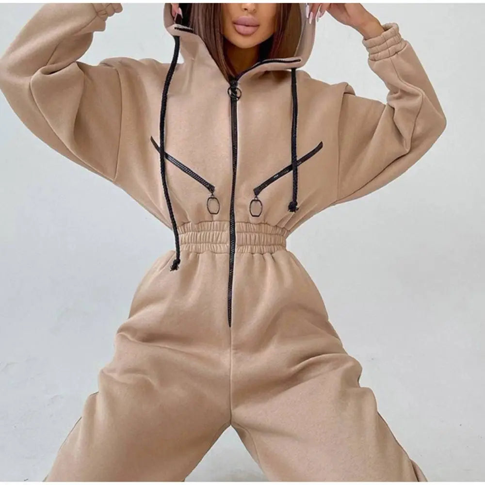 Casual Hooded Jumpsuit Long Sleeve — Black | KIMLUD