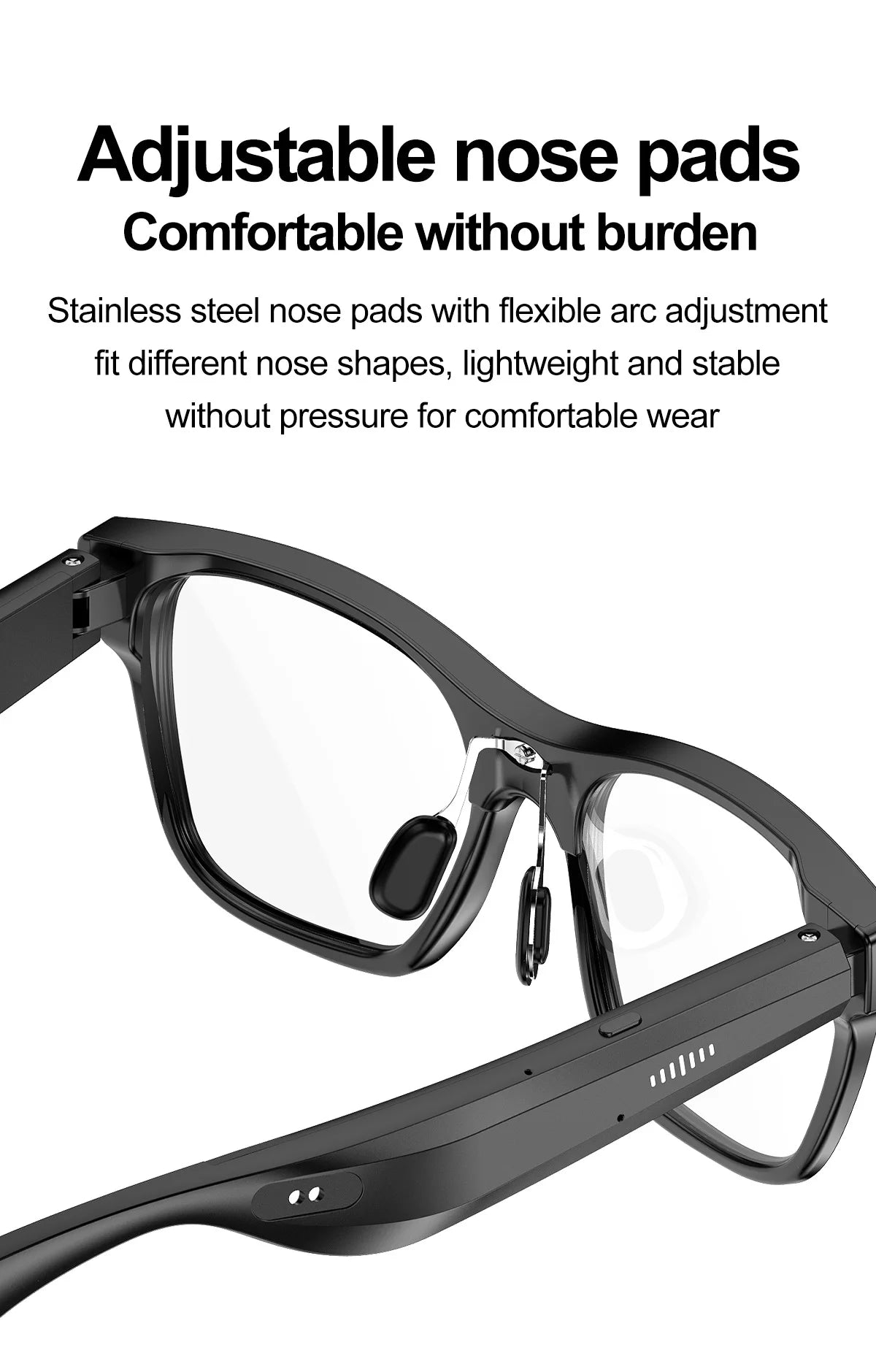 New AI Smart Glasses JL7018F Chip BT V5.4 WiFi 500W Pixel Video 1080P 2pin Magnetic Charging 220mAh Voice Call Video Recording