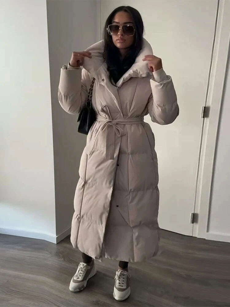 Hooded Lace up Long Jacket Woman Solid Color Zipper Long Sleeve Loose Coats Versatile Warm Minimalist Women's New Winter Jackets