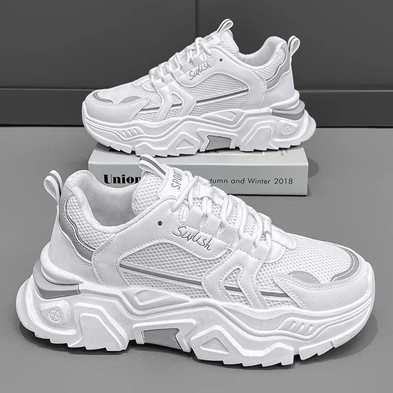 New Fashion Mens Thick Sole Platform Sneakers Breathable Mesh Lightweight Low Top Dad Shoes Casual Sports Walking Shoes