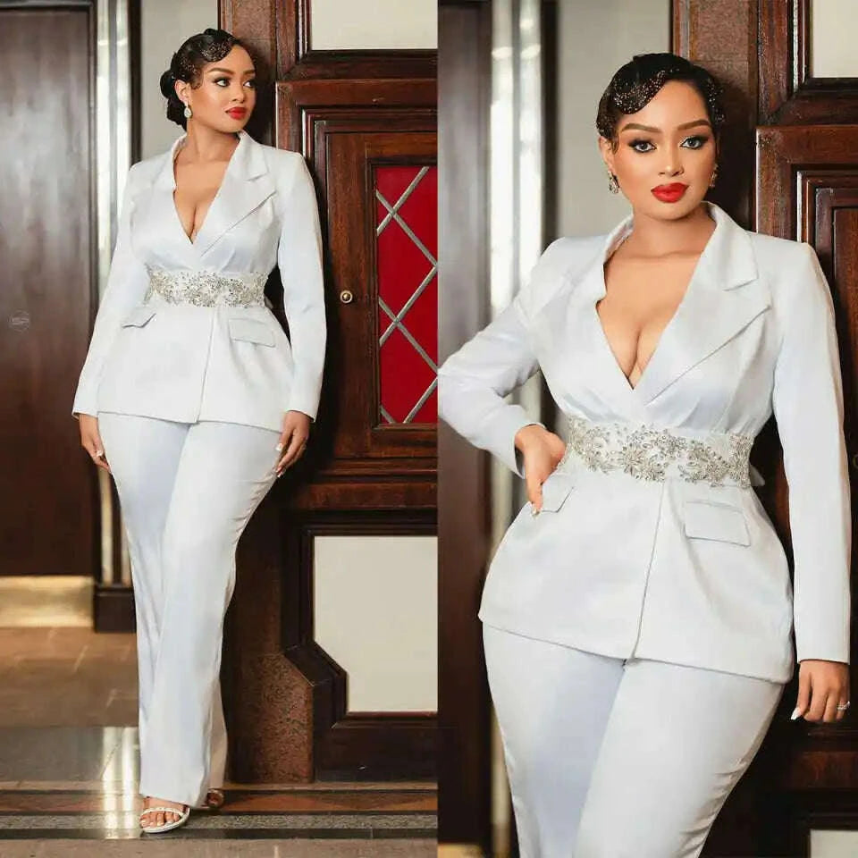 white christmas dresses Plus Size Women Pants Suits Slim Fit Lady Customized Pearls Beading Bl