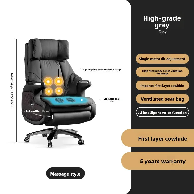 Genuine Leather Executive Office Chair Massage — Cream | KIMLUD