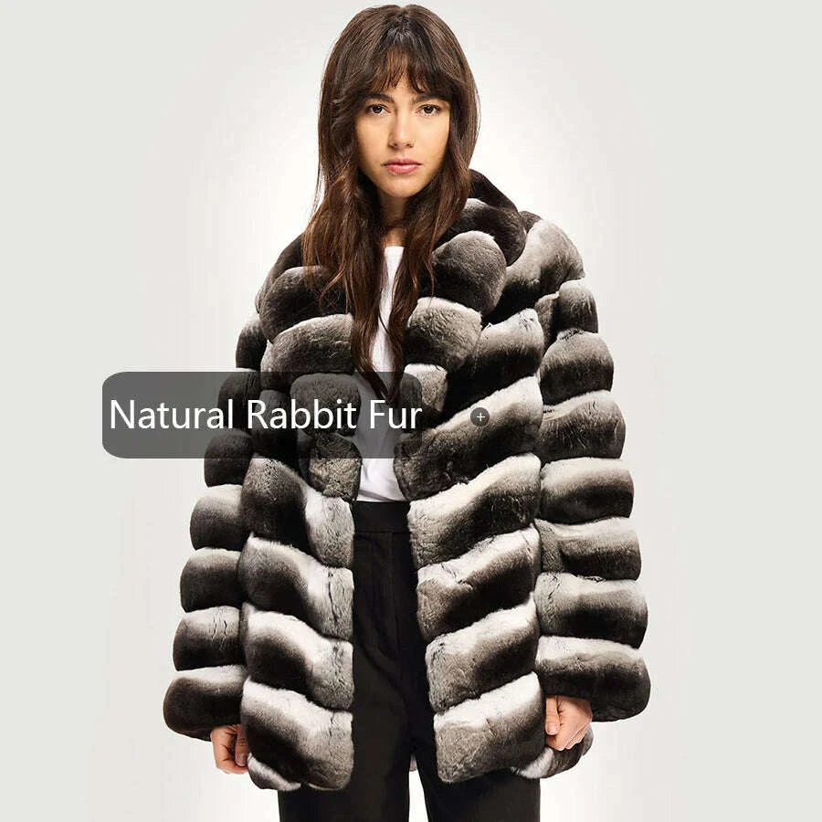KIMLUD, Nature Rex Rabbit Fur Jackets For Womens Real Rex Rabbit Fur Coat With Lapel New Arrivals Real Rabbit Fur Jacket, KIMLUD Womens Clothes