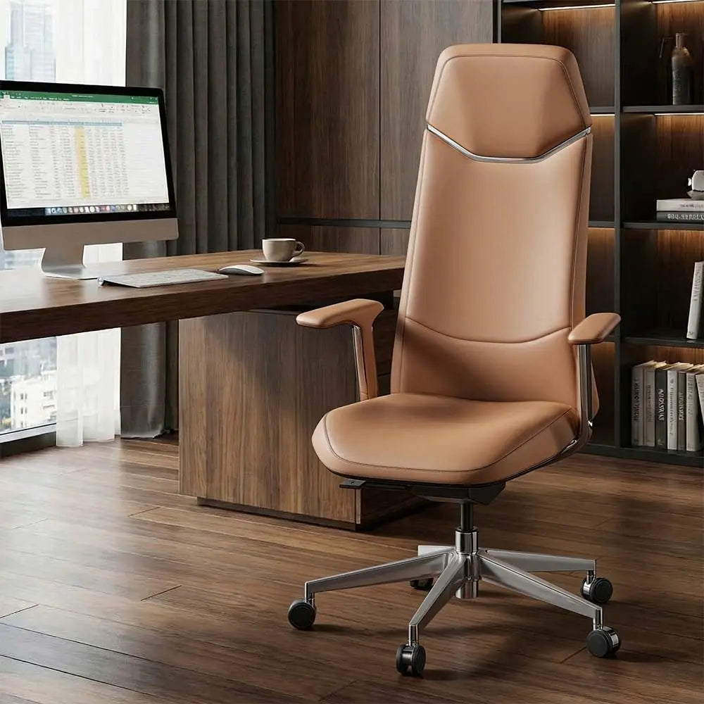 Leather Ergonomic Executive Office Chair — Tan | KIMLUD