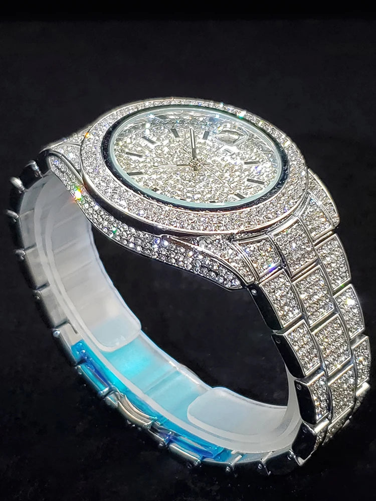 Men's Quartz Watch With Calendar Waterproof Wristwatches For Male Luxury Fashion Design Hip Hop Diamond Watches For Man Gift New