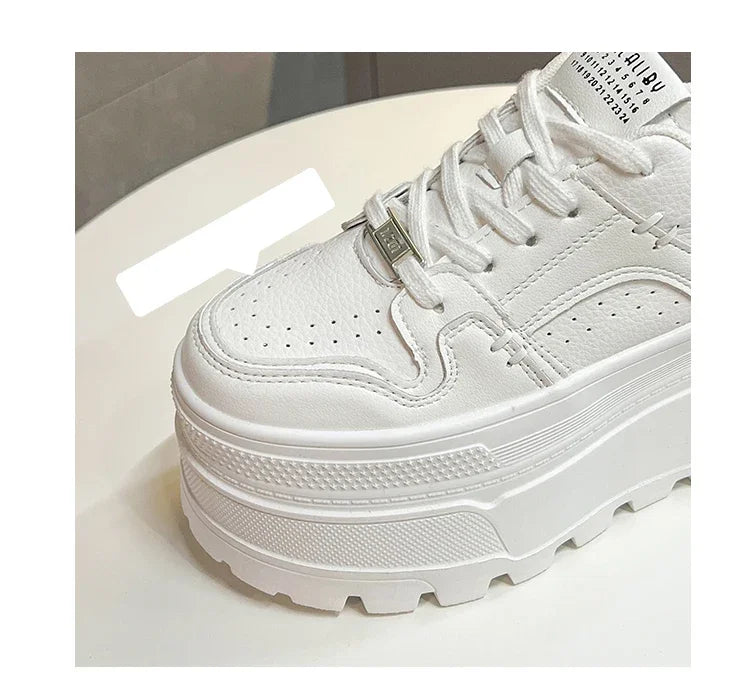 Platform Sneakers 8cm Lace-Up Cushioned Insole For All-Day Comfort — White | KIMLUD