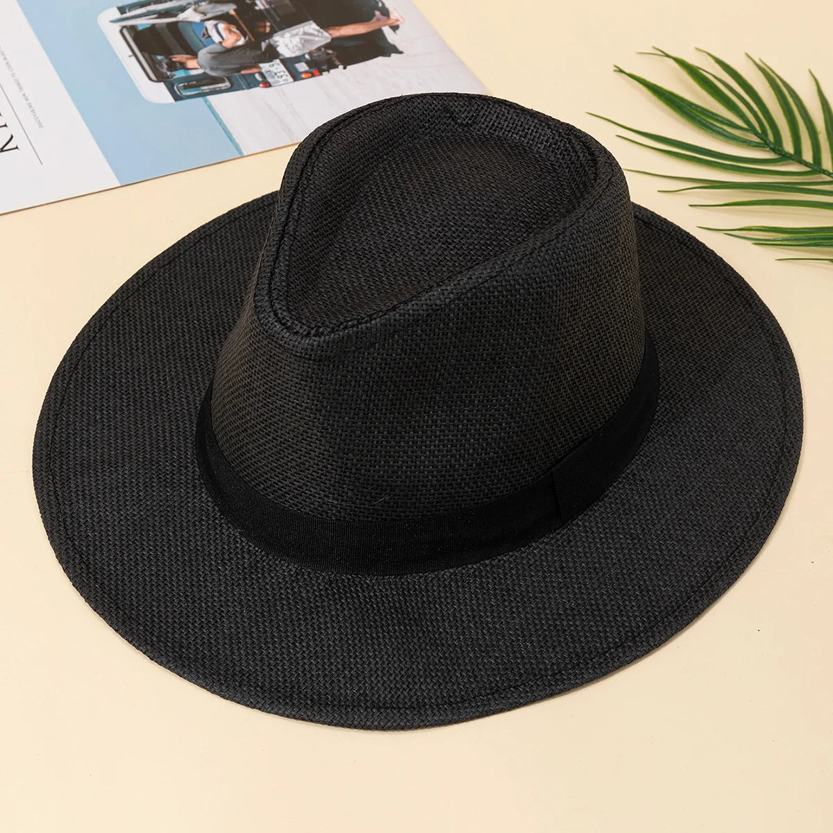 Panama Straw Premium Wide Brim Solid Hat — Beige | KIMLUD