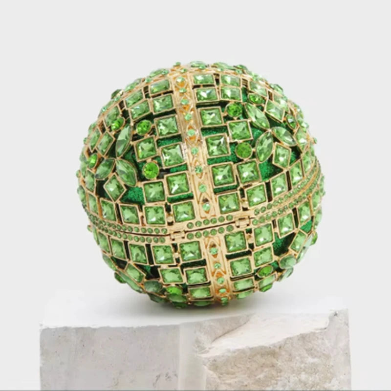 Woman Silver Crystal Stone Ball Shape Evening Bag Banquet Birthday Party Gift Lady Handbag Wedding Bridal Diamond Hollow Purse