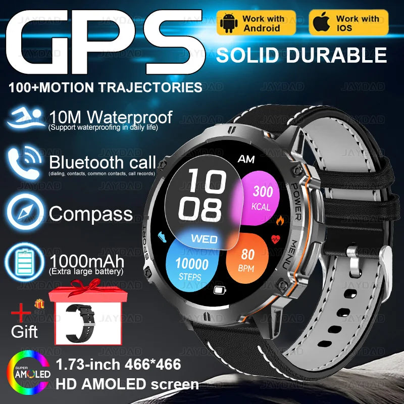 2025 NEW For XIAOMI Outdoor Military GPS Smartwatch Men 1.73"HD Screen Compass 1000MAH Heart Rate BT Call 10M Waterproof Watches