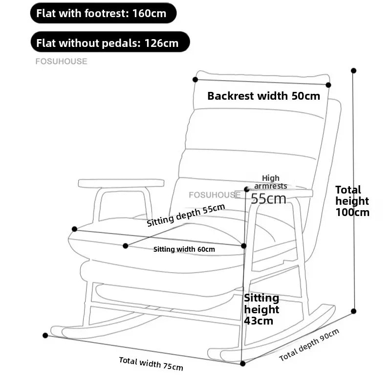 Modern Adjustable Backrest Leisure Living Room Chairs Luxury Rocking Chair for Bedroom Small Apartment Armchair Home Furniture