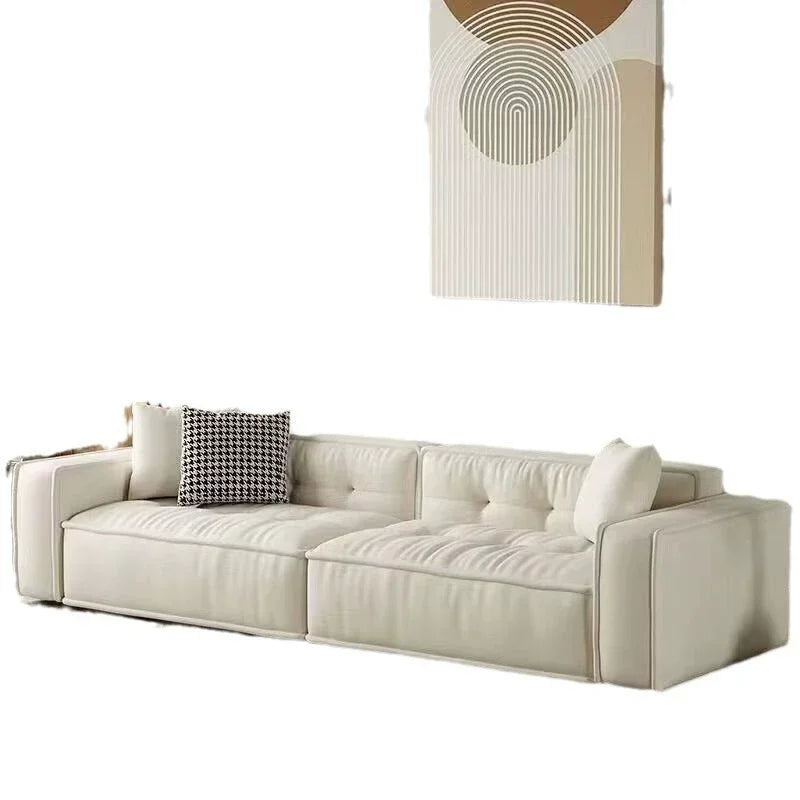 Anti-Cat Scratch Fabric Sectional Sofa With Solid Wood Frame — Ivory Cream | KIMLUD