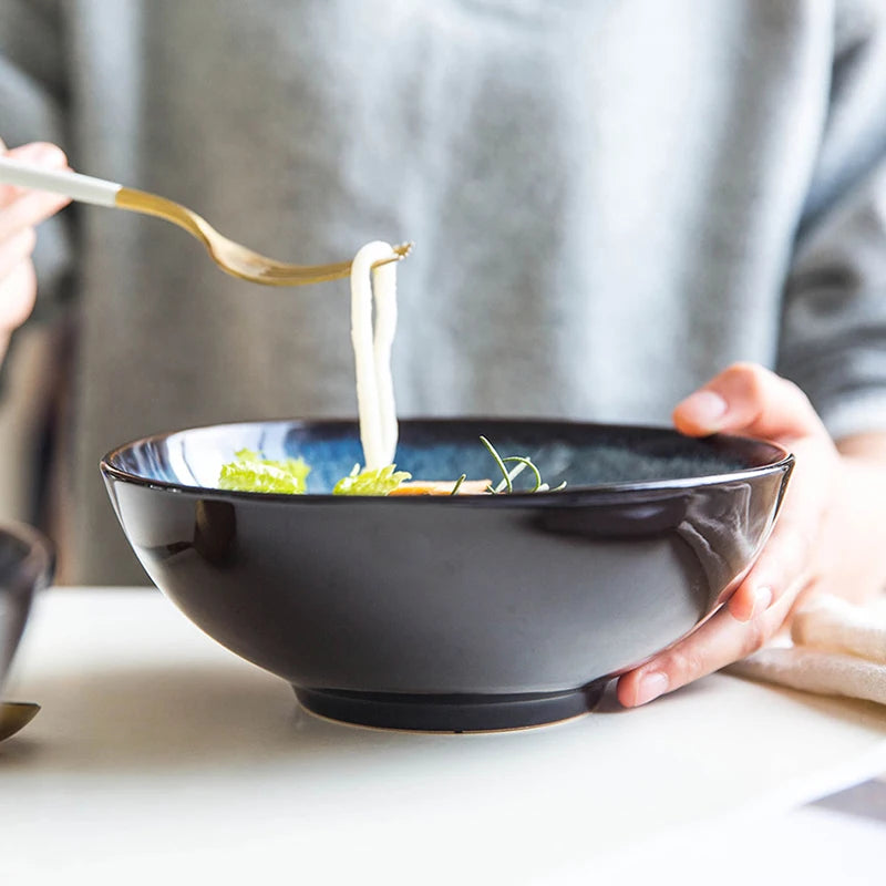 Porcelain Ramen Noodle Bowl Underglazed Retro — Cobalt Blue | KIMLUD
