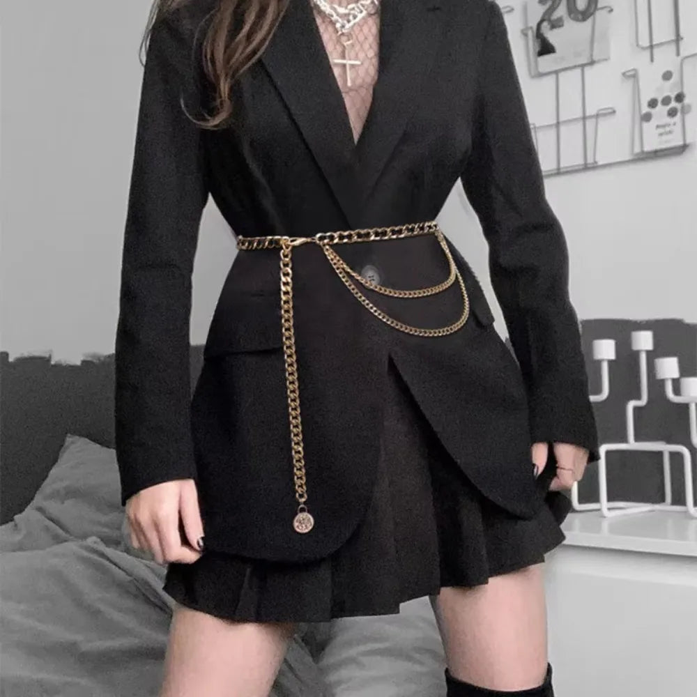 Metal Waist Chain Belt With Adjustable Chain Strap — Gold | KIMLUD