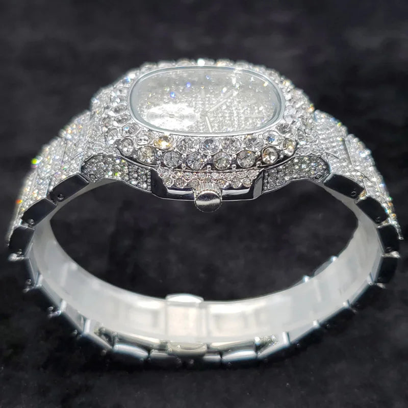 New Hip Hop Watches For Men Luxury Iced Out Quartz Wristwatch Fashion Fully Diamond Waterproof Luminous Male Clock Hot Sale 2022