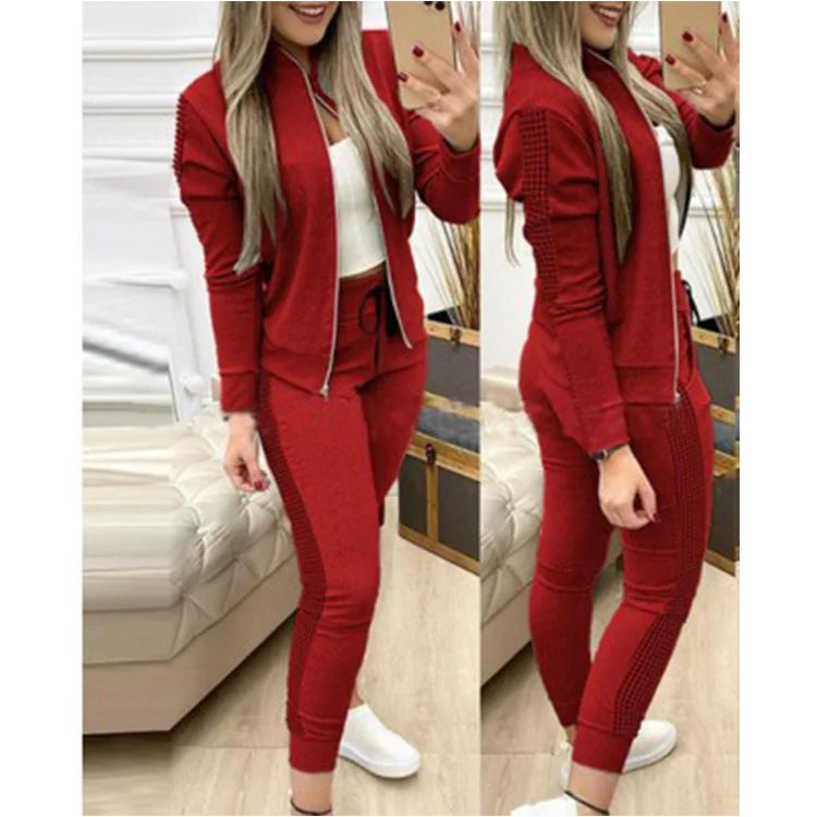 Women's Tracksuit Set Zipper Jacket & Striped Side Jogger Pants Casual Sportswear Two-Piece Outfit 2026 New Fashion