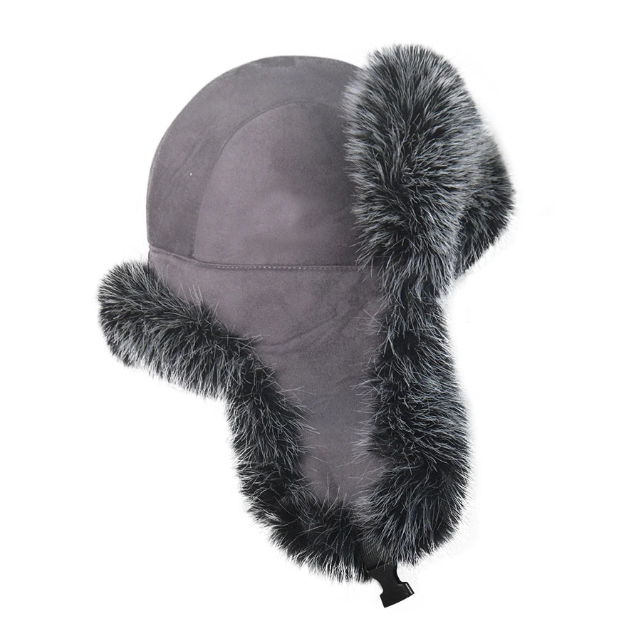 2025 New Men's 100% Natural Fake Fox Fur Bomber Hats Winter Russian Man Warm Faux Fox Fur Hat Male Fake Fur Caps