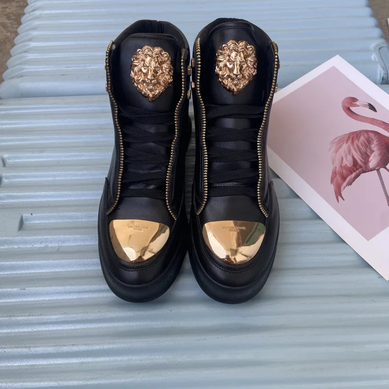High-Top Zip-Decorated Sneaker With Breathable Mesh Lining — Black | KIMLUD